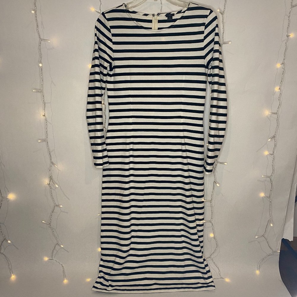 J. CREW Navy Striped Long Sleeve Dress